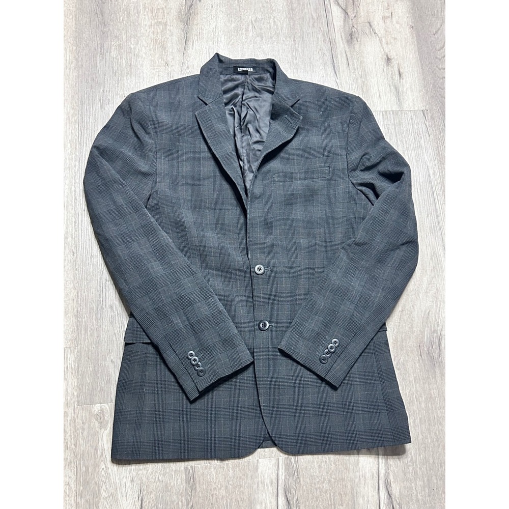 Express Mens Extra Slim Plaid Blazer Grey 40R Two Button Suit Jacket 024350263